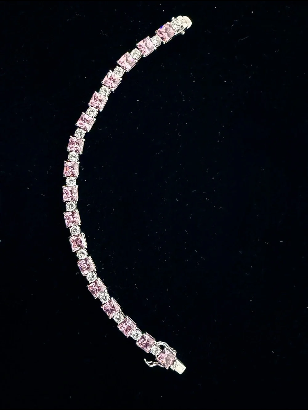 FAS 925 Sterling Silver Pink CZ Crystal Tennis Bracelet, NWOT